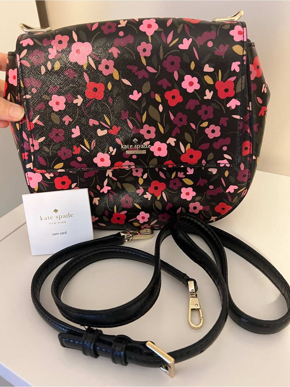kate spade Black Floral Crossbody with Pink and Red Blooms